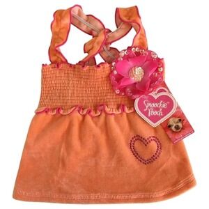 NEW Smoochie Pooch Flower Smocked Dog Dress Orange Pink Size S